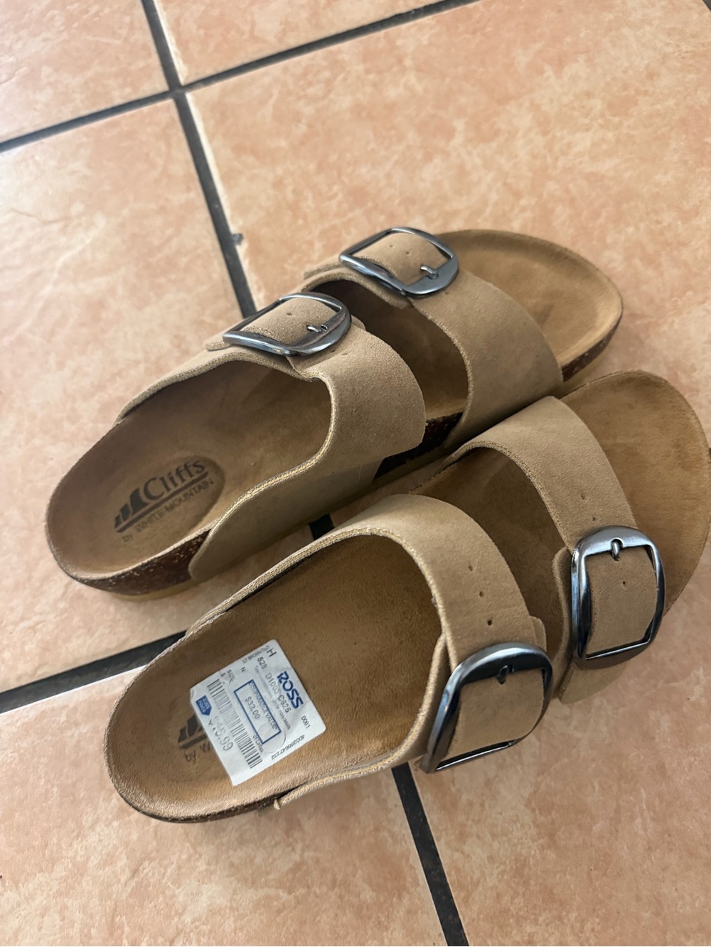Cliffs by WHITE MOUNTAIN  Double Buckle Slide Sandals - Brown